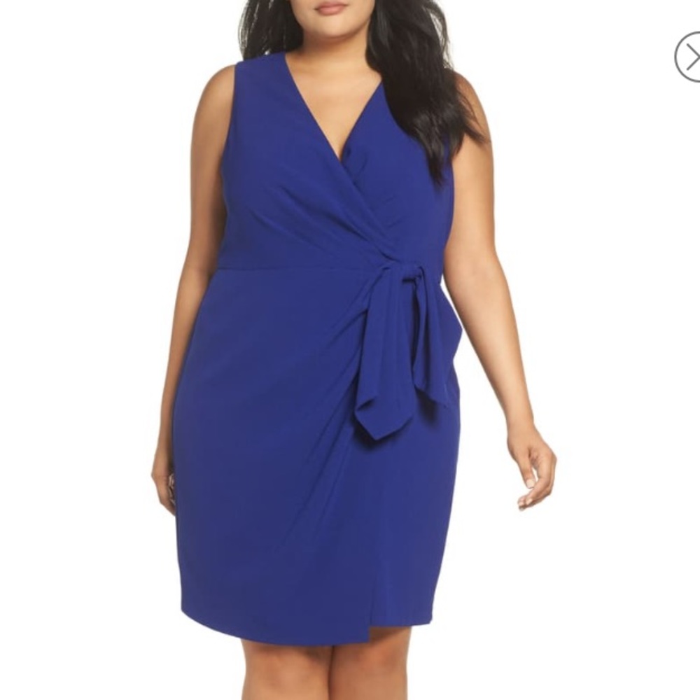 Eliza J Faux Wrap Bow Front Royal Blue Dress SZ 14
